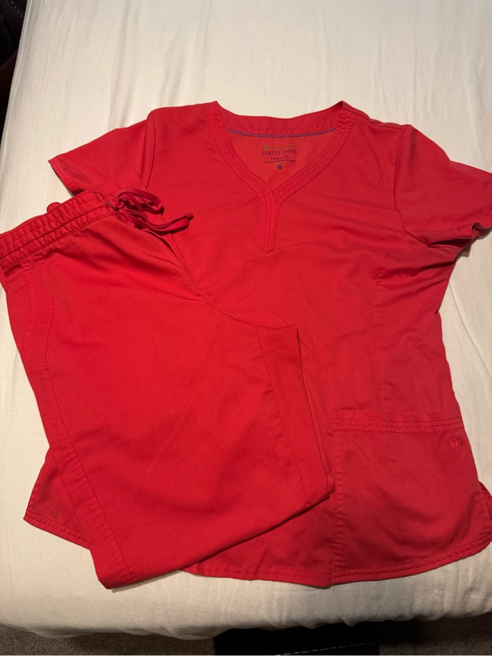 Women’s bright Coral Scrub Set - V-Neck Top & Drawstring Pants
